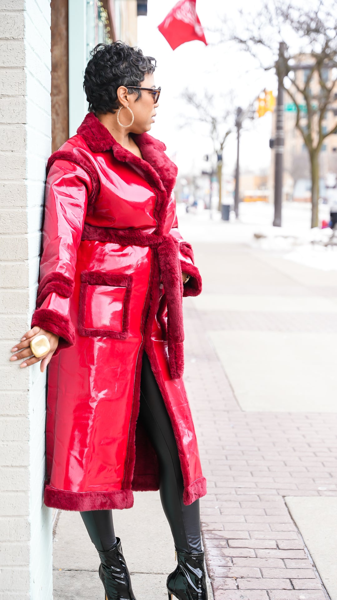 Wrapped up In Red Faux Fur Coat