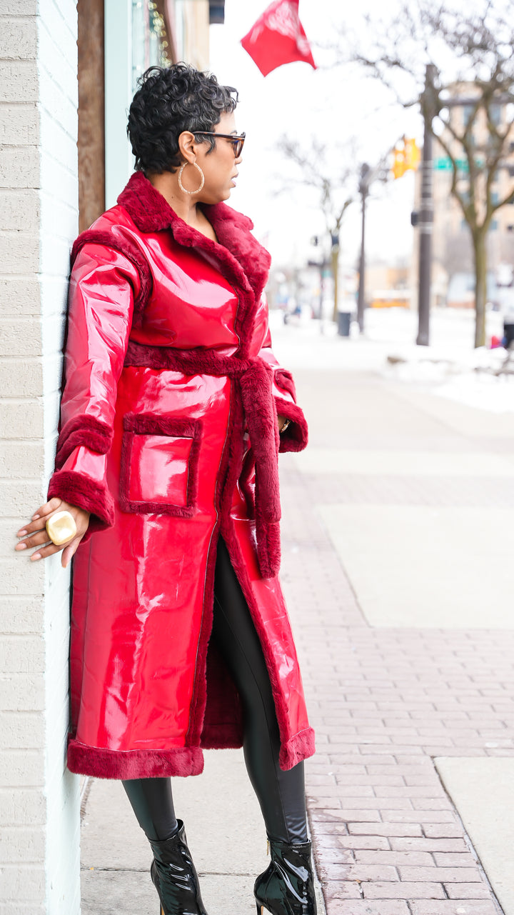 Wrapped up In Red Faux Fur Coat