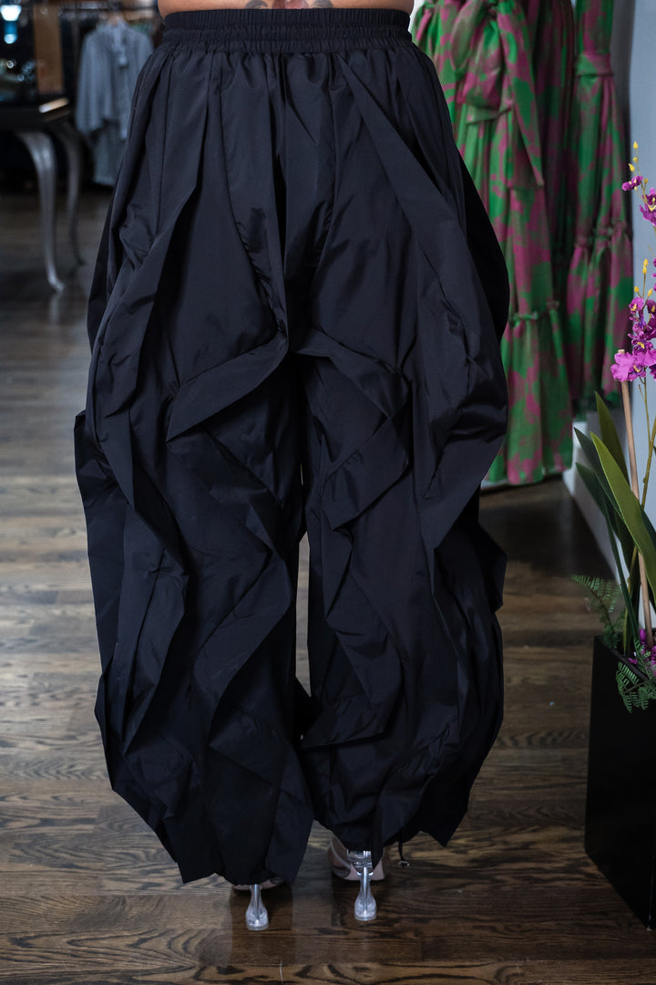 Wide Leg dramatic Drawstring joggers (Black)