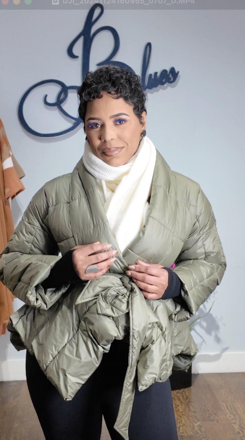 Puffer & Peplum  Belted Jacket (Olive)