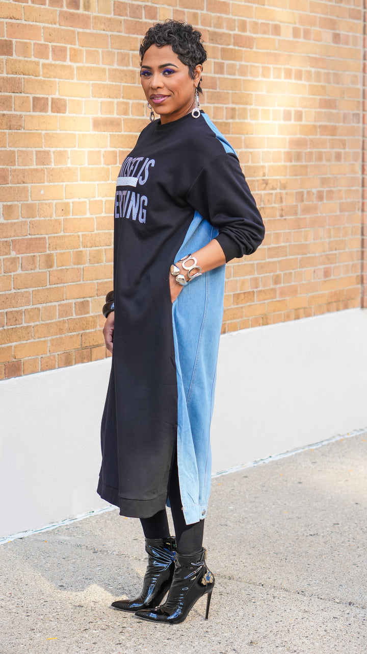 Mindset is Over Everything Denim Mix Dress