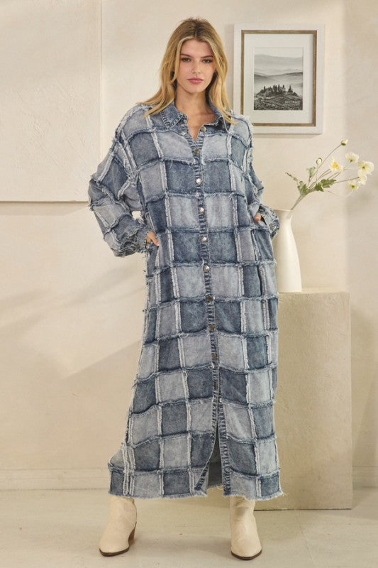 Square Patched Together Button Up Denim Cardigan