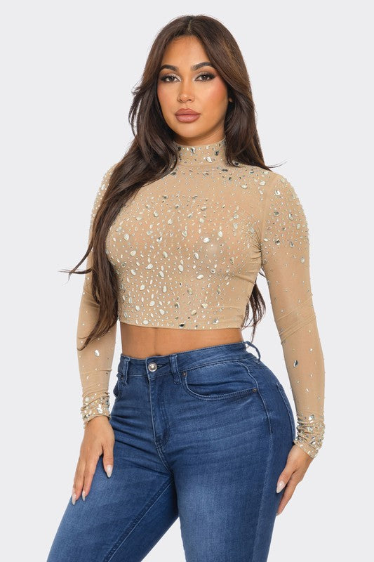 Bejeweled Crop Nude Top