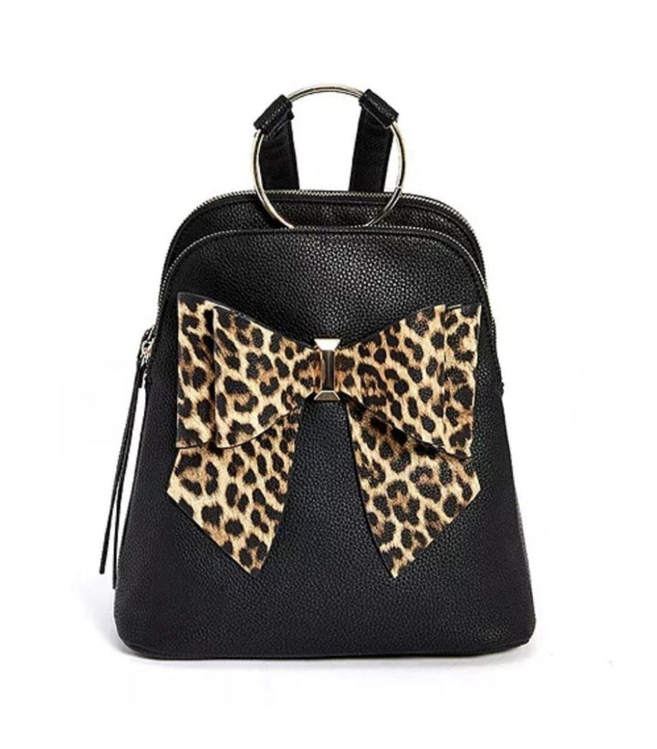 Tall Leopard Bow Backpack Purse