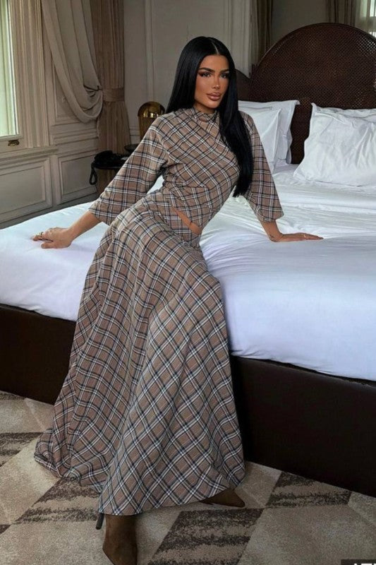 London Muse Plaid Maxi Skirt Set