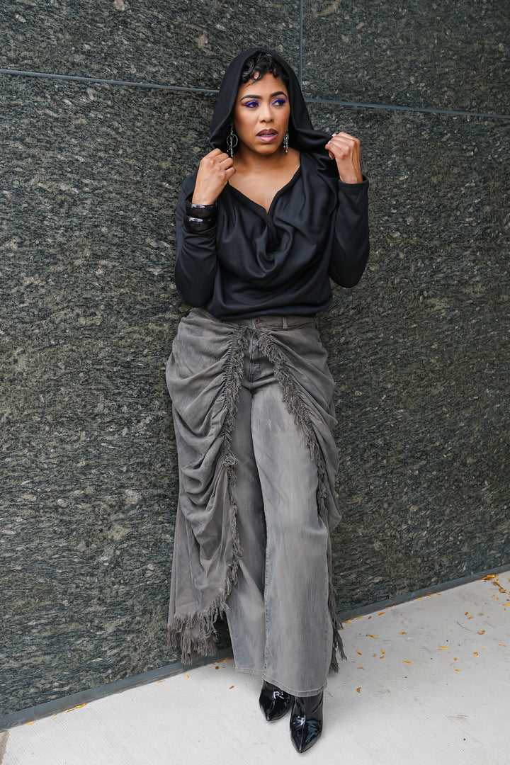 Twist Around Oversized Hoodie Sweatshirt Sweater (Black)