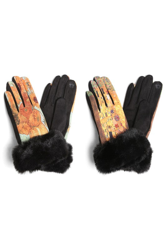 Graphic Painting Fur Gloves