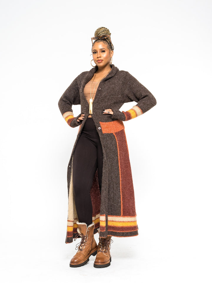 Harlequin Patchwork Cardigan Sweater (Brown)