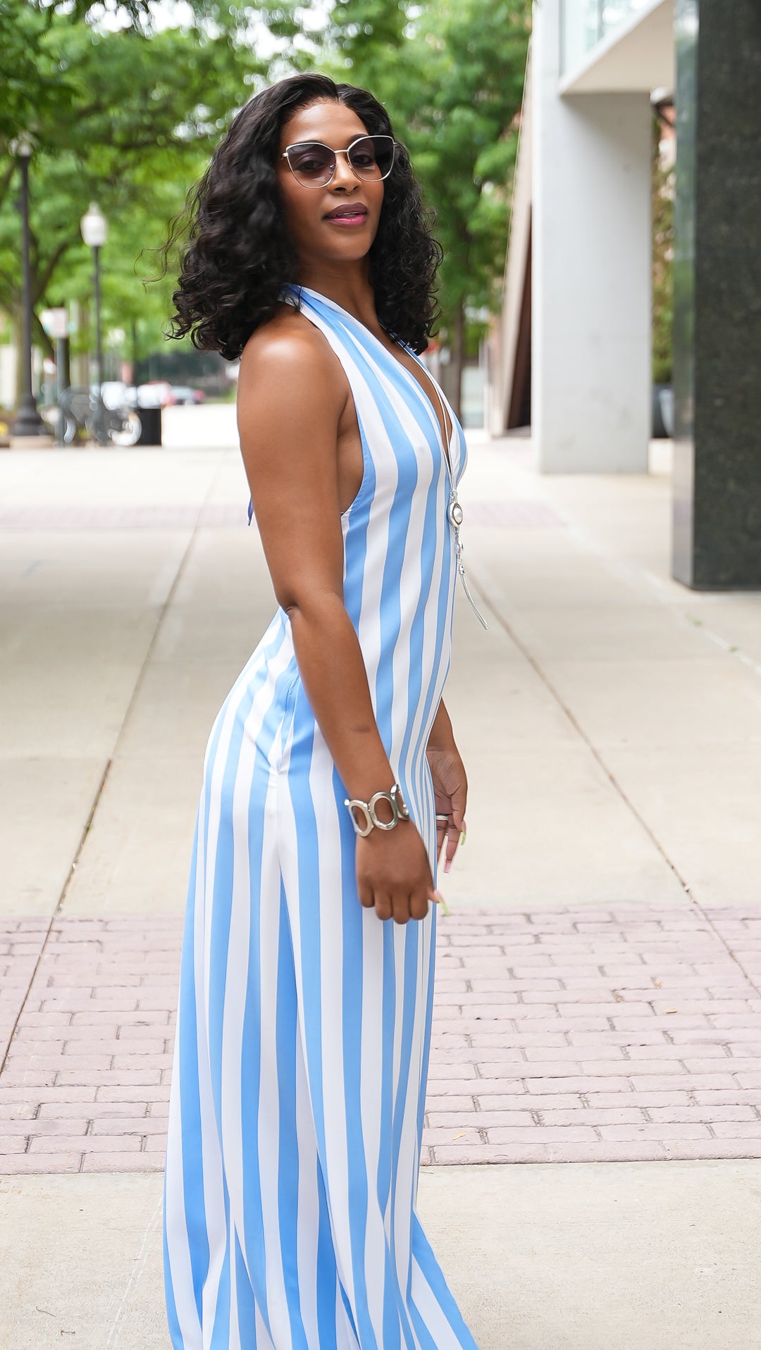 Coastal Cabana Stripe Maxi Dress - (Blue)