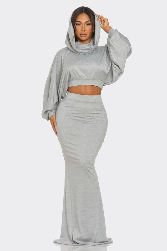 Cropped hoodie and skirt set hotsell