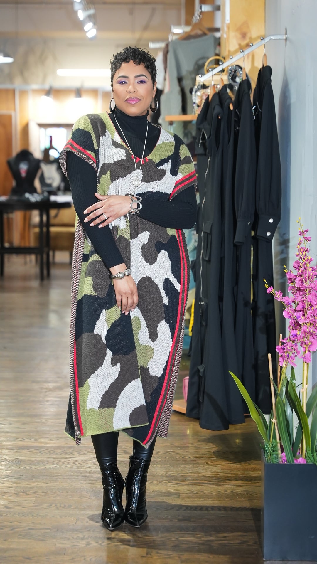 Camo Statement Long Poncho Cardigan