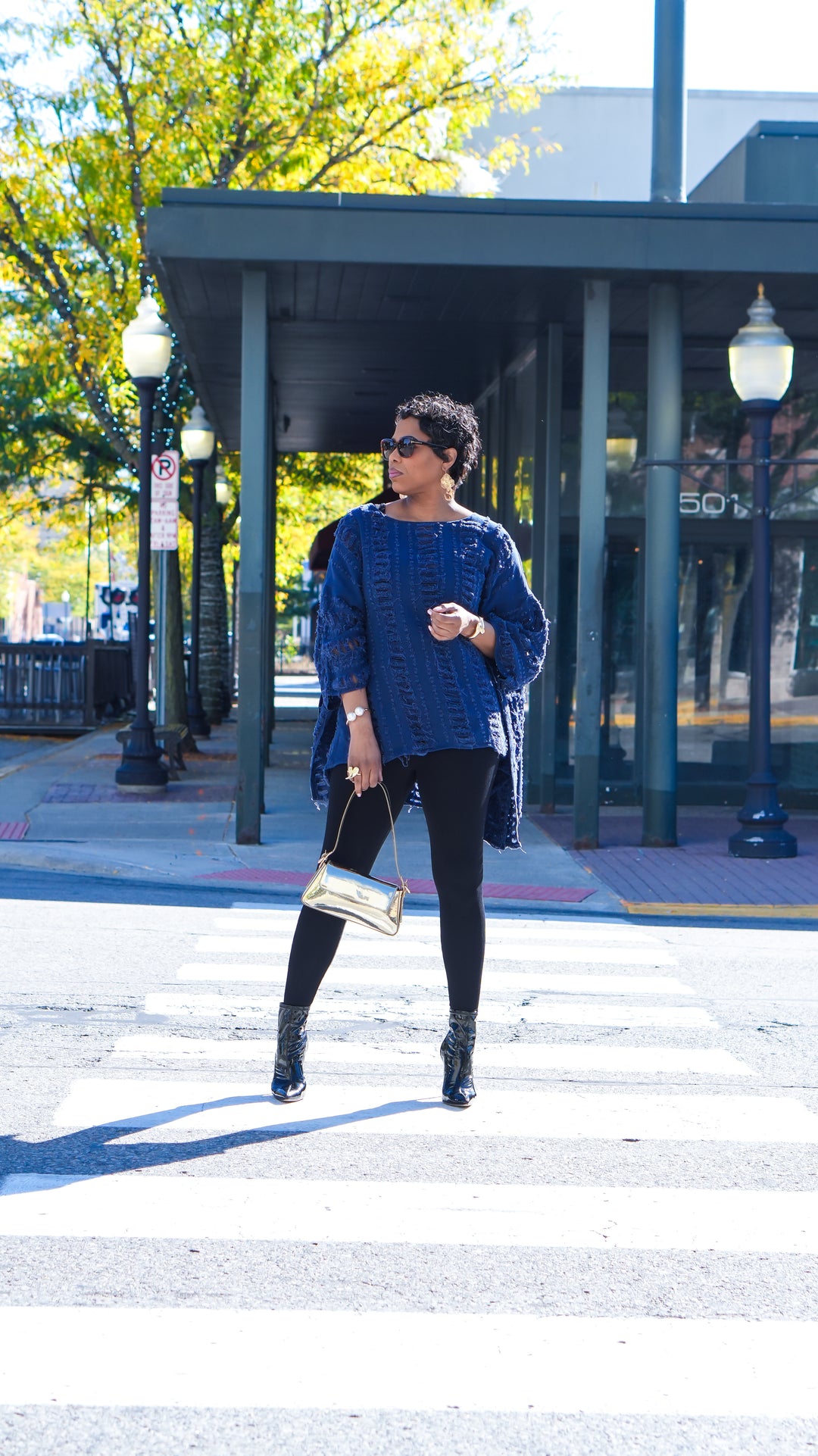 All Ripped Up Asymmetrical Oversized Top (Dark Blue)