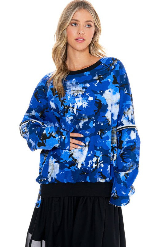 Cut it Out Paint Splashed Zipper Sweater