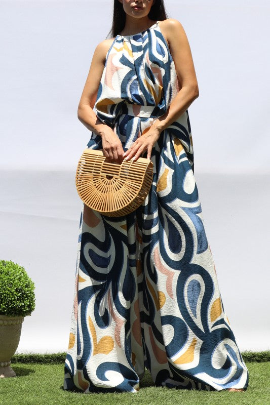 Blue Swirls 2pc Wide Leg Pants Set