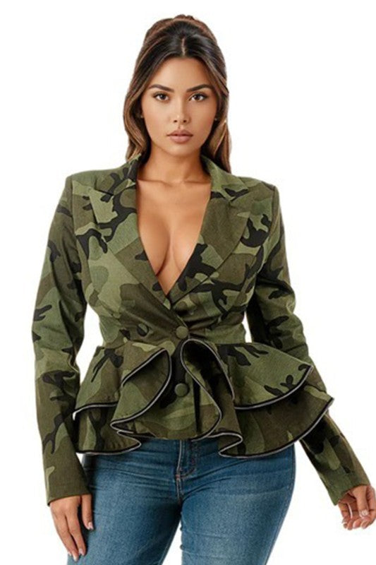 Stepping out in Camo Peplum Jacket