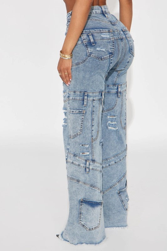 Plenty of Pockets Frayed Denim Jeans