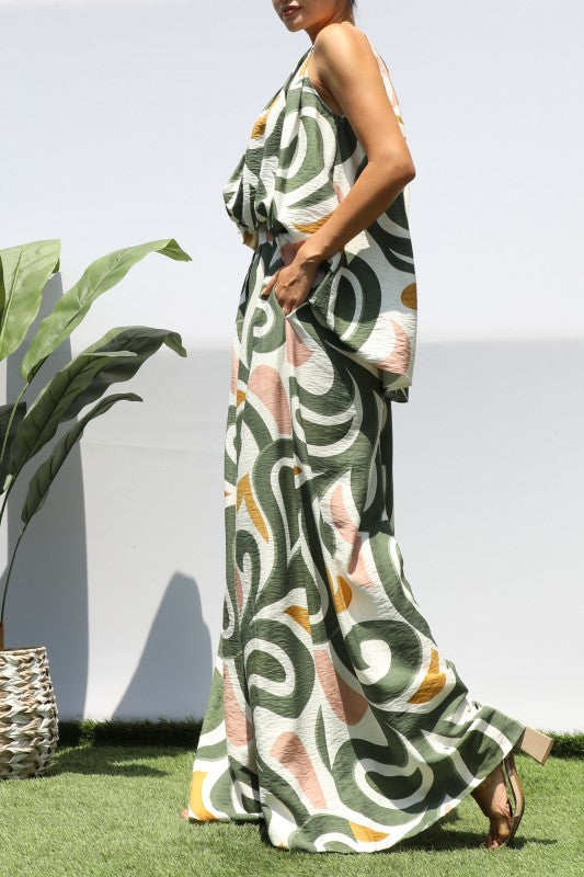 All The Swirls 2pc Wide Leg Pants Set (Olive)