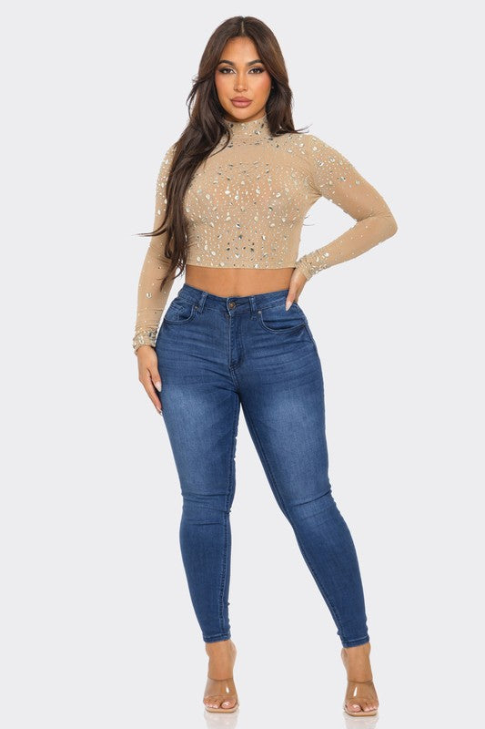 Bejeweled Crop Nude Top