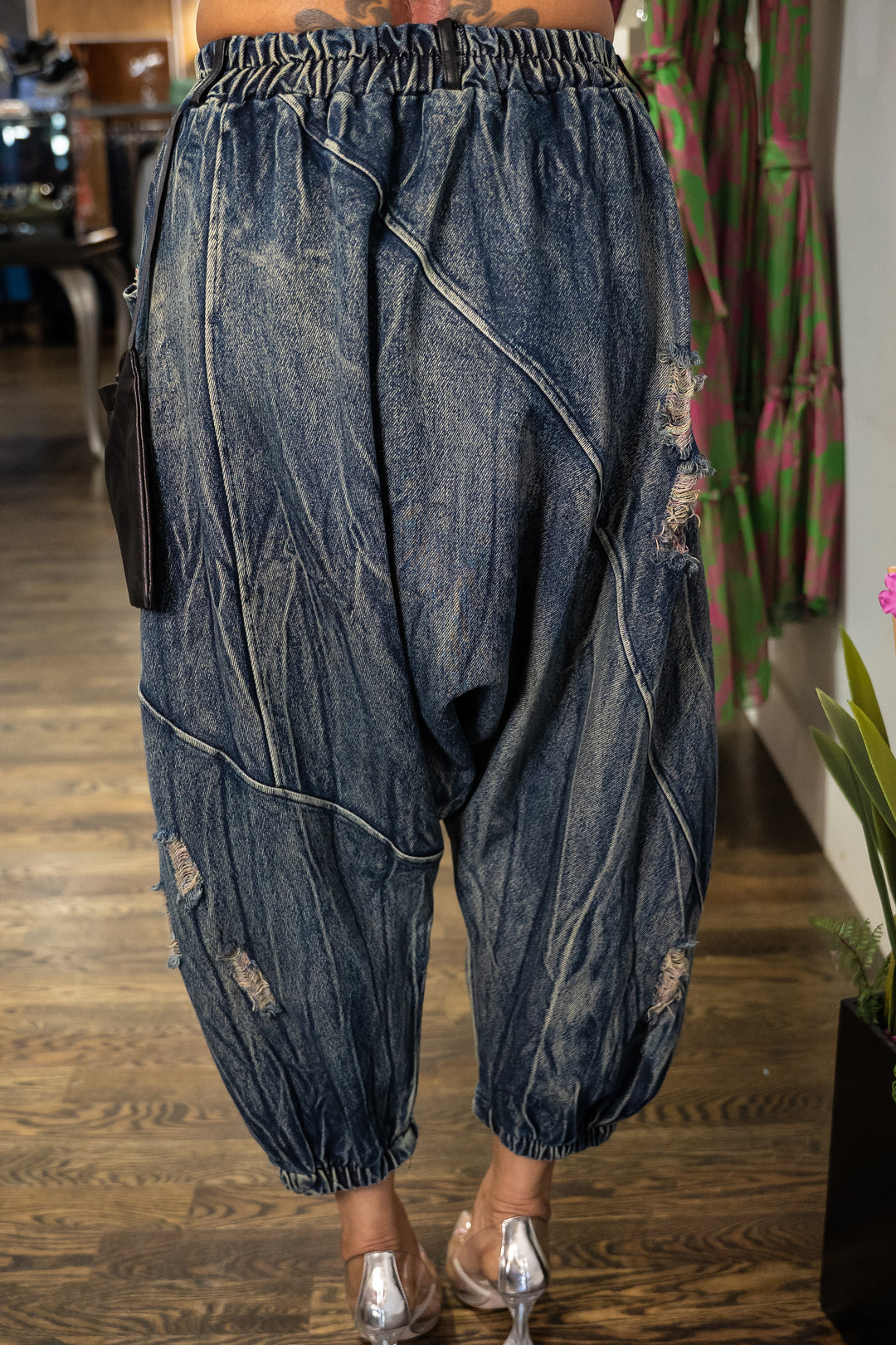 Patchwork & Leather Harem Jeans