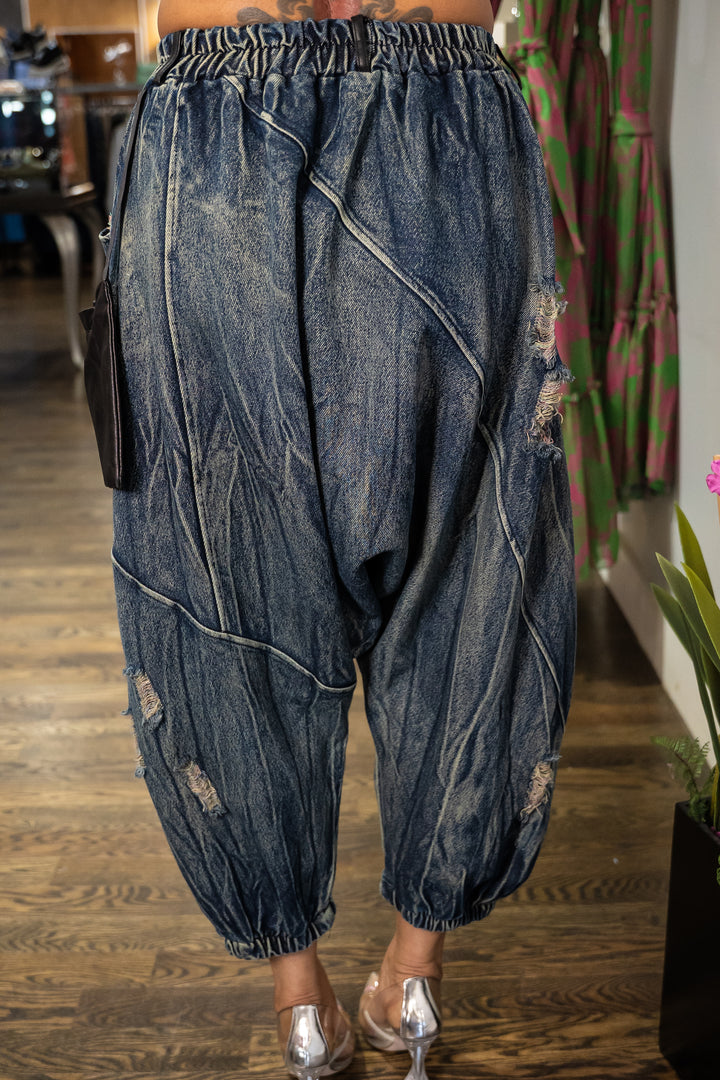 Patchwork & Leather Harem Jeans