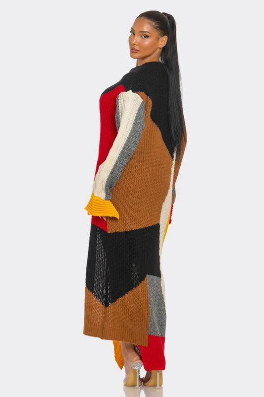TRI-COLOR MAXI SWEATER DRESS