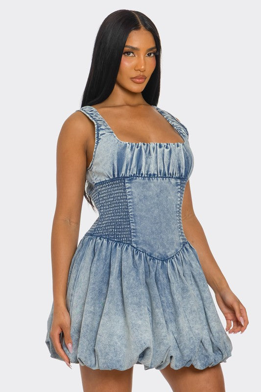 BUBBLE BELLE DENIM MINI DRESS