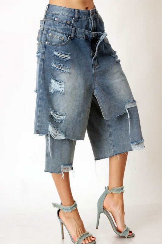 Rebel Distressed Wide Leg Jorts