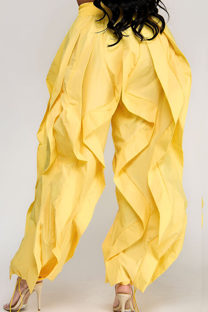 Wide Leg dramatic Drawstring Joggers (Yellow)