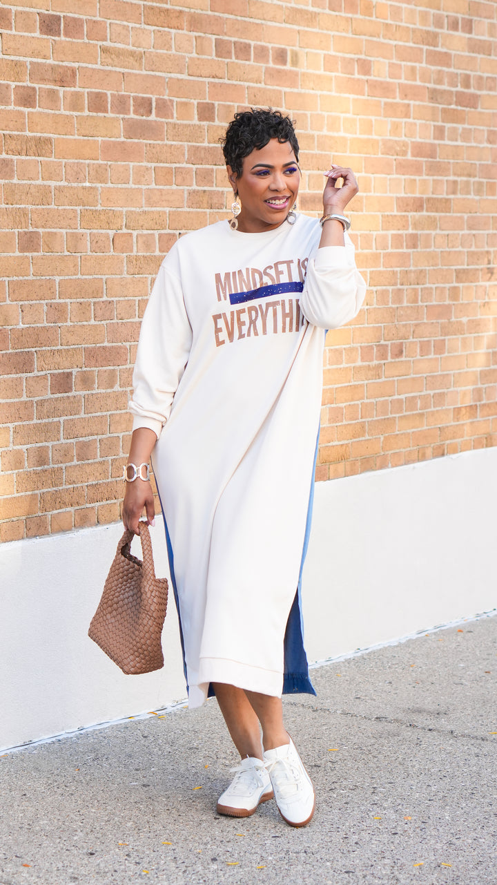 Mindset is Over Everything Denim Mix Dress (White/Denim)