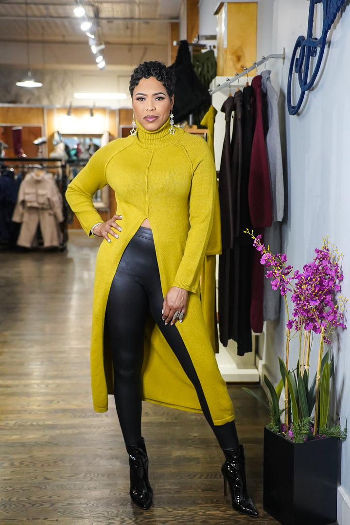 Split it Open Turtleneck Long Top (Mustard)