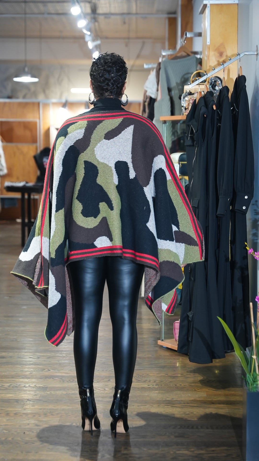 Effortless Bold Camo Poncho Sweater