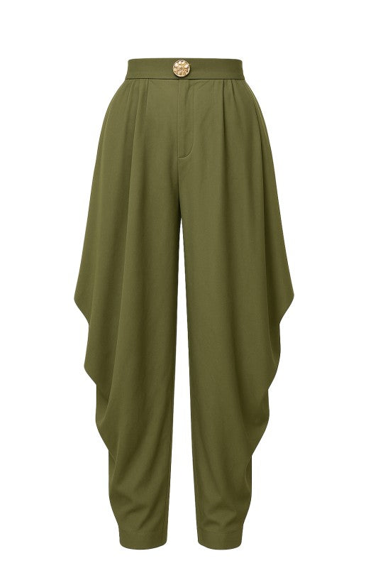 Draped Elegance Harem Pants (Olive)
