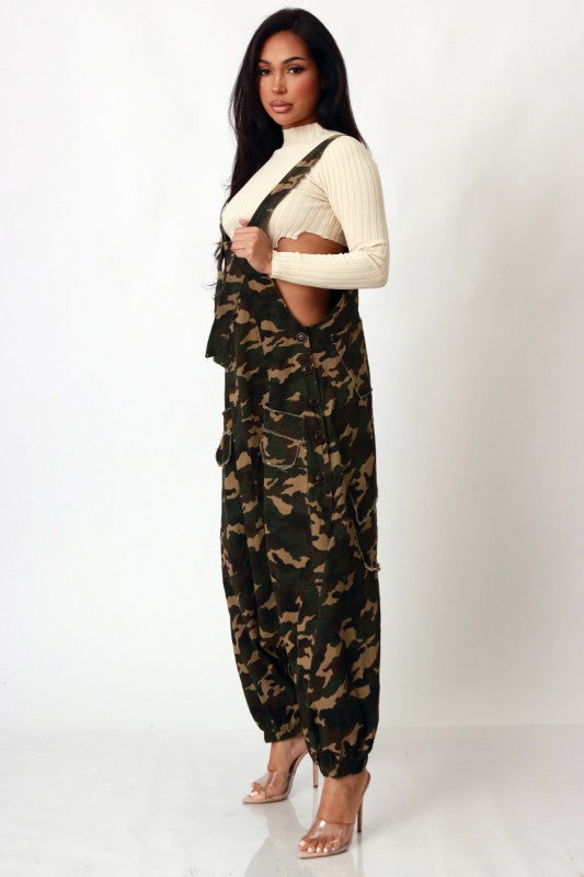 Camo Overall Harem Cargo Jumpsuit