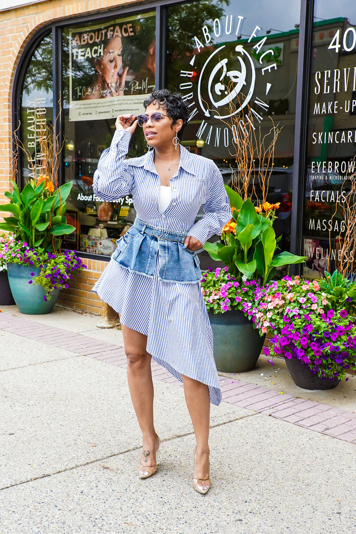 Spring Stripe 2pc Denim Set Dress