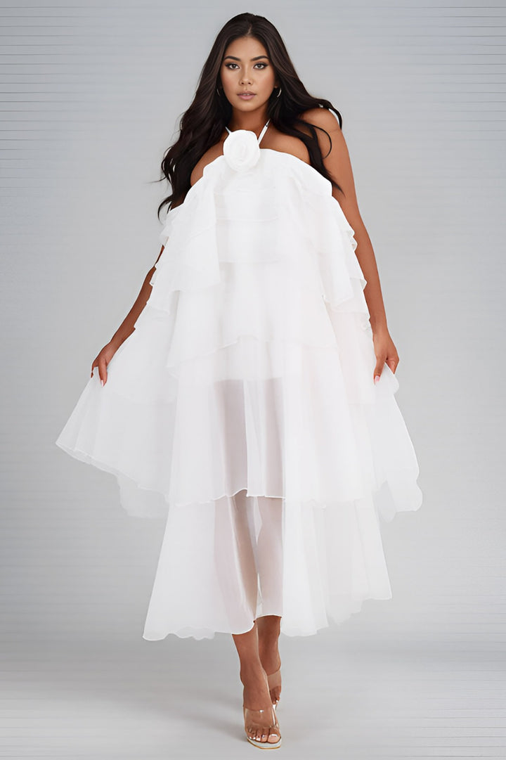 Soft Romance Layered Chiffon Dress (Pink)