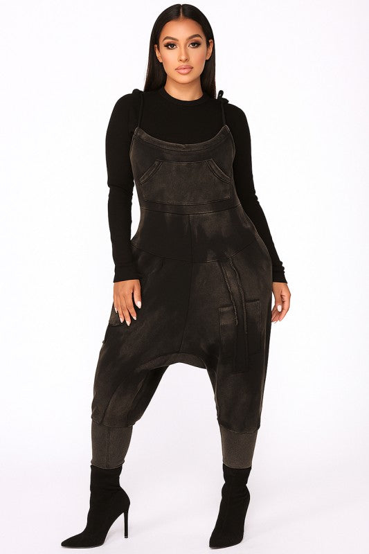 Denim washed overall jumpsuit