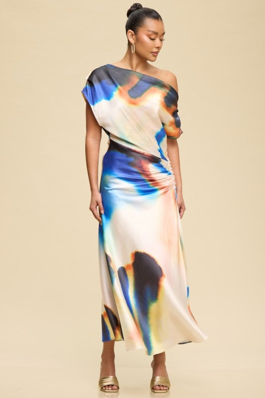 Watercolors Abstract Muse Off Shoulder Dress