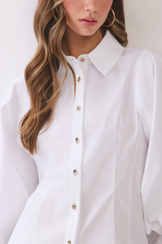 Gold Button Balloon Sleeve Top