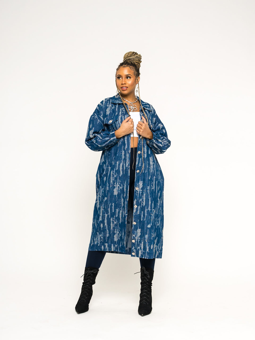 Teresa ripped denim button down jacket