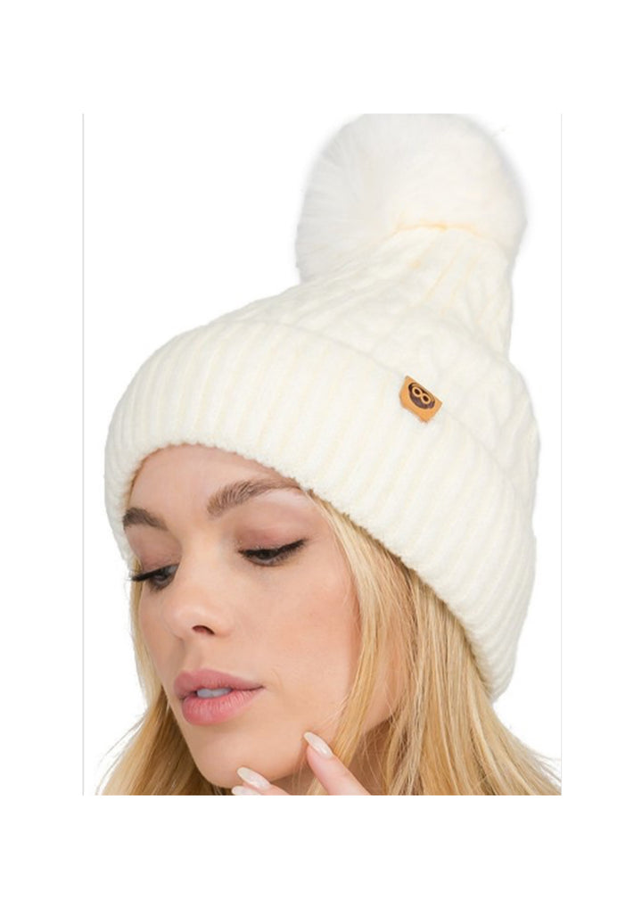 Pom Pom Cable Knit Sweater Hat