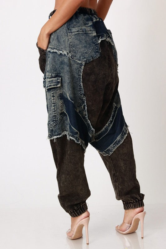 No Pressure Denim Harem Joggers (Black)