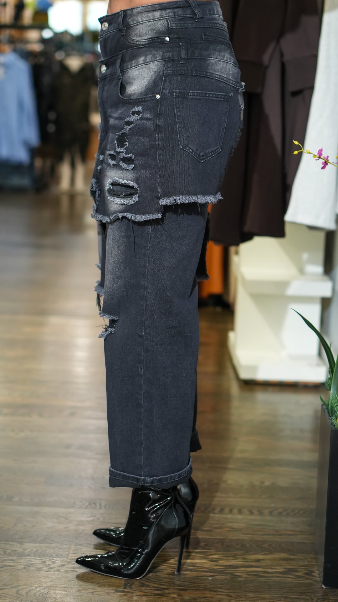 Double Layered Distressed Denim Jeans