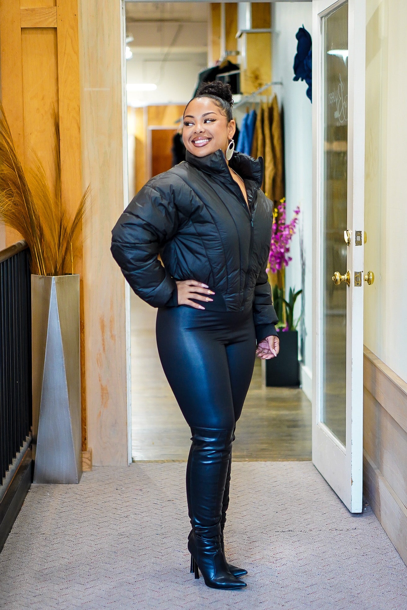 Zoey Puffer Crop Jacket (Black) - Avail in Plus Size