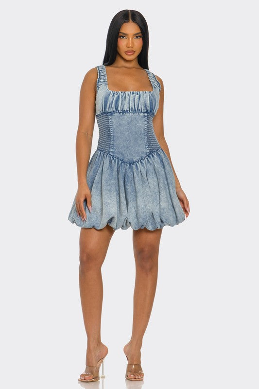 BUBBLE BELLE DENIM MINI DRESS