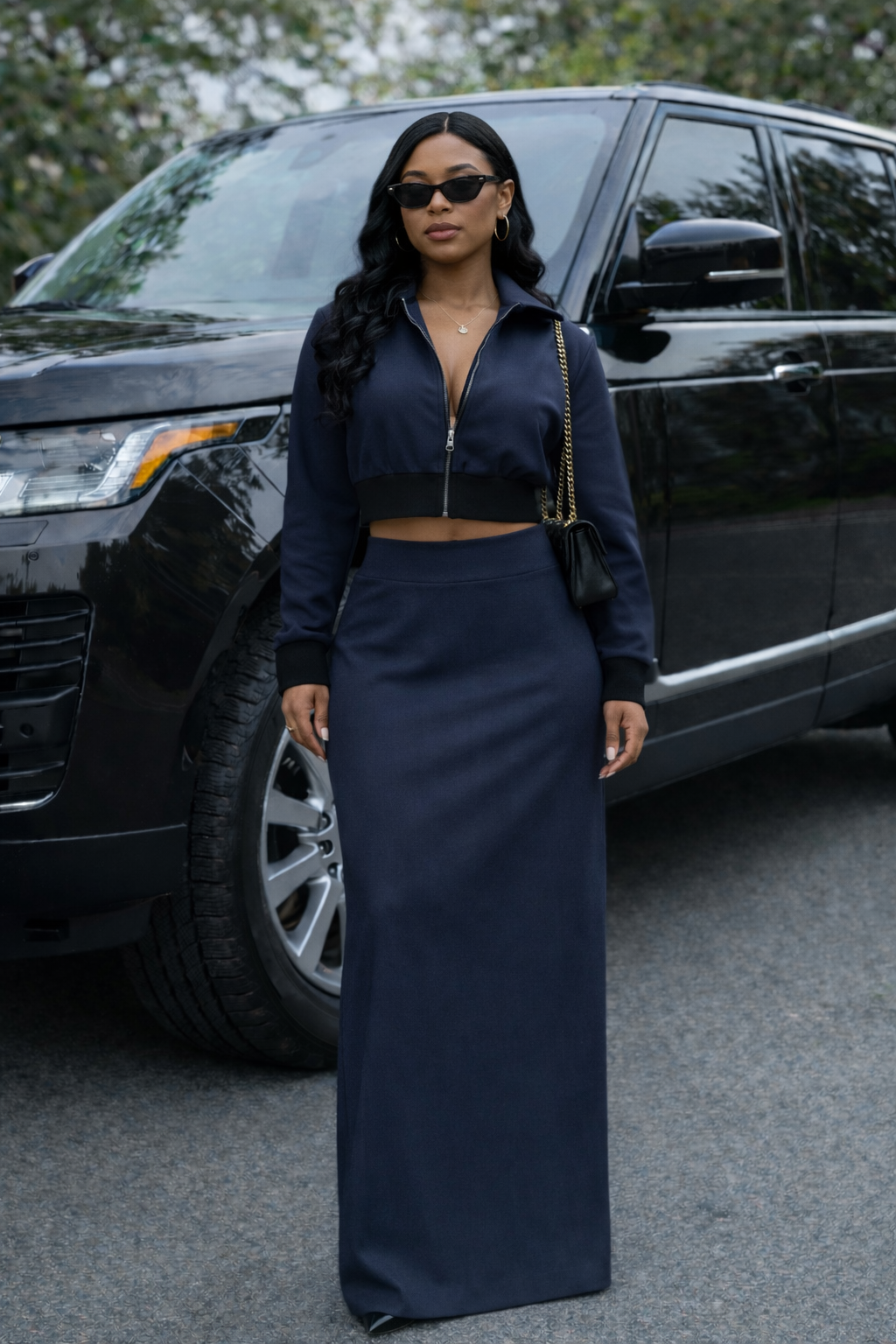 Slate Muse Cropped Jacket & Maxi Skirt Set