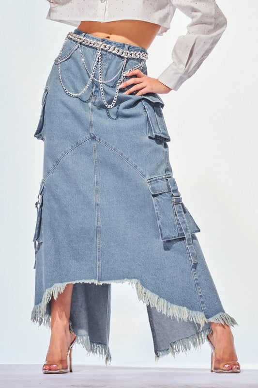 Zig Zag Cargo Distressed Maxi Skirt