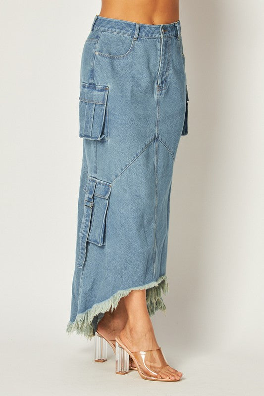 Zig Zag Cargo Distressed Maxi Skirt