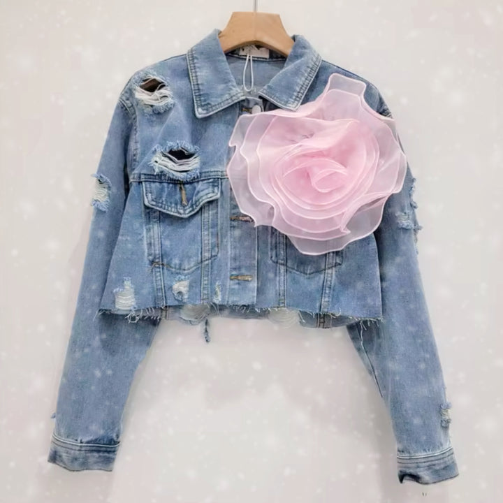 Big Pink Flower Denim Jacket