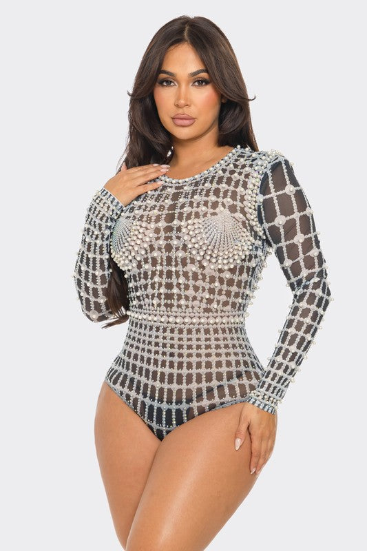 Bring out the Pearls Embellished Bodysuit (Black)