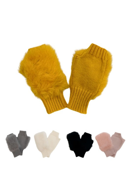 Fluffy Faux Fur Fingerless Sweater Gloves